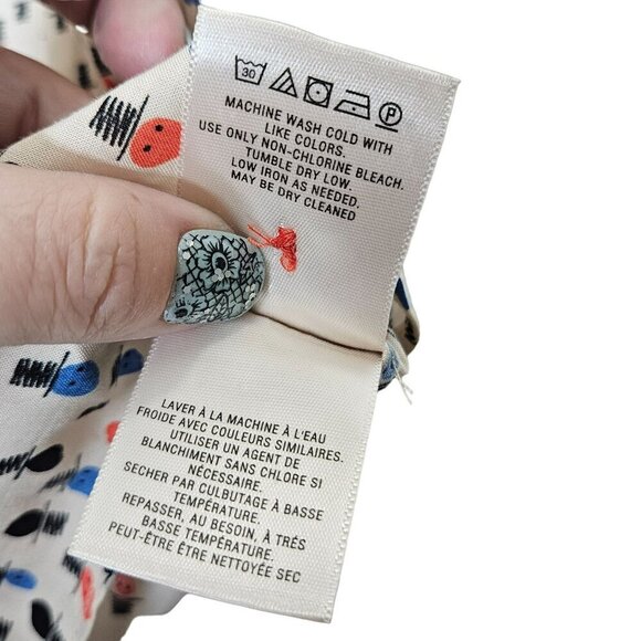 Maeve Womens Button-Down Blouse Polka Dot Heads Top Hat Print Roll Long Sleeve M - Picture 6 of 10